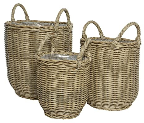 Blumentopf Outdoor D. 24-34cm 3er Set Pflanzkorb Weide Korb geflochten Pflanzentopf Übertopf natur