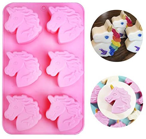 Wocuz Einhorn-Silikonform Pferd Kreide Silikonform Einhorn Badebombe Kuchenformen für Seife, Süßigkeiten, Schokolade, Fondant, Kekse und Kerzen, Gelee, Harz, Lotion, Bars, Eiswürfel, Kinder, DIY