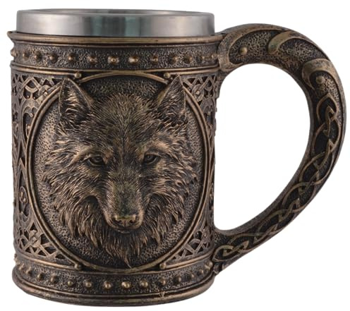 VOGLER Joh. Vogler GmbH Grande chope celtique en pierre artificielle peinte couleur bronze avec insert amovible en acier inoxydable 600 ml