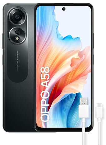 OPPO A58 Smartphone Libero, 6GB+128GB, Schermo FHD+LCD 6.7, Fotocamera 50+2+8MP, Android, Batteria 5000mAh, Ricarica Rapida 33W - Nero
