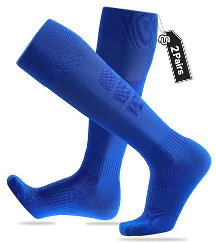 CLOSEMATE 2 Paar Lange Fußball Socken Herren Fußballsocken Kompressionsstrümpfe Kompressionssocken Stützstrümpfe Fußball Stutzen Laufsocken Sportsocken für Fussball Training 39-42 2Blau M