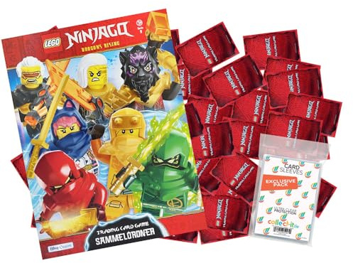 Bundle mit LEGO Ninjago Serie 9 Trading Cards - 1 Leere Sammelmappe + 50 Verschiedene, zufällige Karten + Exklusive Collect-it Hüllen