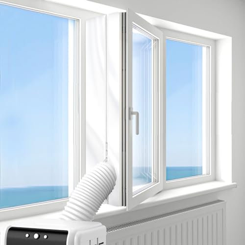 Adtefon Air Conditioner Window Kit, 400CM Window Seal for Portable Air Conditioner and Tumble Dryer, Waterproof Windproof AC Seal Kit with Zip and Adhesive Fastener