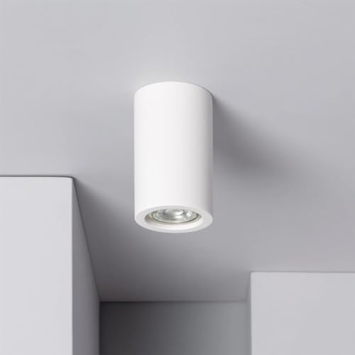 Eurekaled - Lampada da soffitto in gesso ceramico Cilindro o Quadrato - Portafaretto attacco GU10 220V (H110mm, Rotondo)