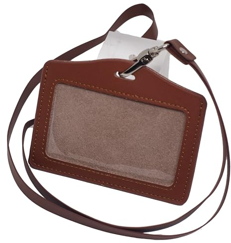 BAWAKO Ausweishüllen echt Leder, ID Kartenhalter Ausweishalter aus robustem Leder, ID Badge Holder mit PU leder Band (Hellbraun, H)