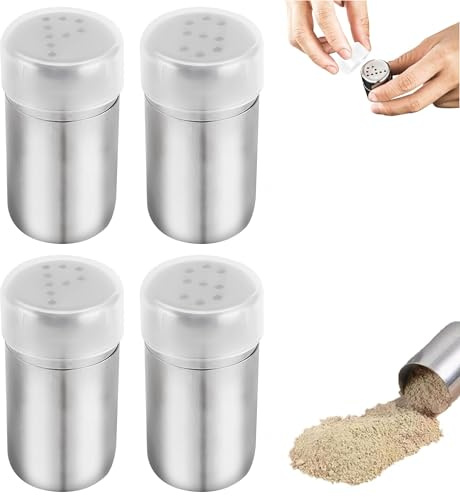 4 Stück Mini Salzstreuer, Salz und Pfefferstreuer, Mini Salzstreuer mit Deckel, Mini Gewürzstreuer, Edelstahl Mini Salzstreuer, für Camping zu Hause Arbeit Restaurant (5ml)