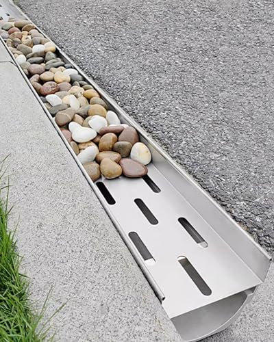 Blazea Abflussrinne Aussen Rinnenentwässerungsset für Den Außenbereich, Grabenentwässerungsrinne zum Befüllen mit Kopfsteinpflaster, Abwassergittersystem mit Edelstahlrost(Size:25x25cm(9 7/8x9 7/8))