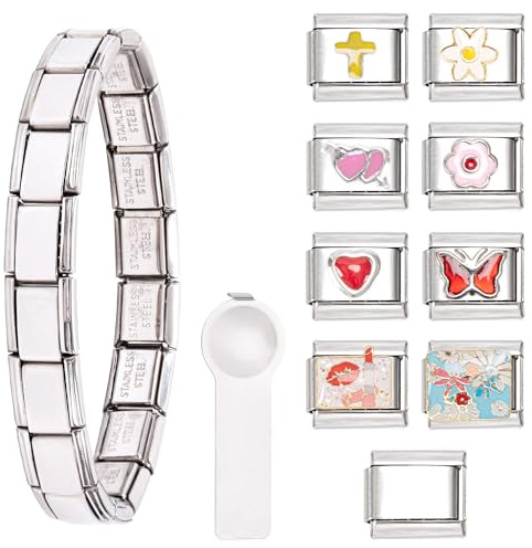 Kunoli Ensemble de bracelets italiens de 9 mm - Cadeau pour femme et maman - Breloques italiennes amovibles