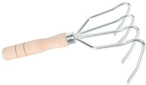PHENOFICE 1stück Gartenrechen Mit Kurzem Holzgriff Tragbares Gartenwerkzeug Für Bodenbearbeitung Erdnüsse Graben Und Lockern Von Erde Zinkige Harke Handlich Und Langlebig