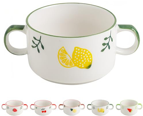 Dowbom Ciotole francesi per zuppa di cipolle da 236 ml, adatte al forno a microonde, piccole tazze da brodo (limone, 350 ml)