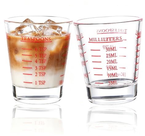 BCnmviku 30ml Messbecher Klein,Schnapsglas für Espresso(2er-Pack Rot) | für cocktail mixen,kaffeezubereitung,backen,trockene und flüssige zutaten,barkeeper,barista