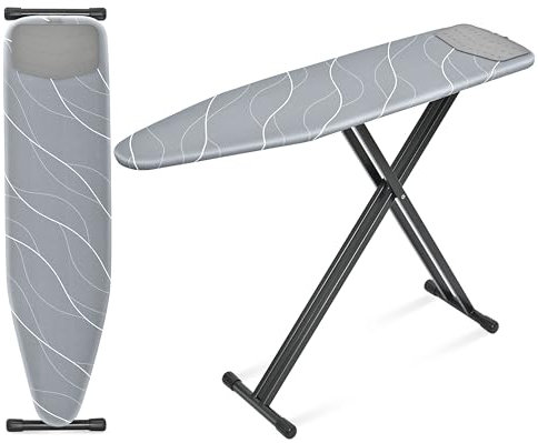 KINGRACK Bügeltisch, 134 x 33 cm Metall, Silikon-Bügelauflage, Antirutschfüße, 4 Höhenverstellbar - Kompaktes Schwerlast-Bügelbrett mit hitzebeständigem Bezug, Grau