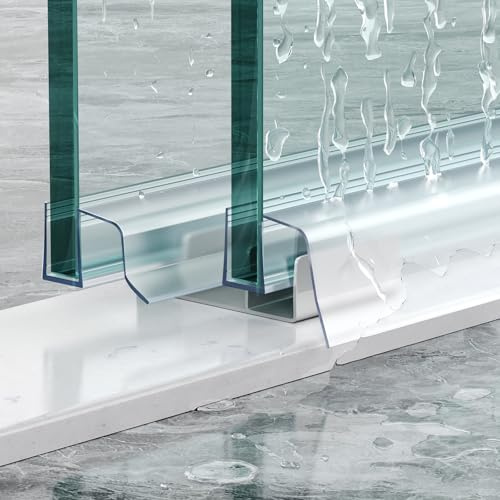 FCSOTSPS Lot de 2 joints de bas de porte de douche coulissante de 6,35 mm x 91,4 cm pour porte de douche coulissante en verre de 6,35 mm, sans cadre, empêche les fuites de douche et crée une barrière