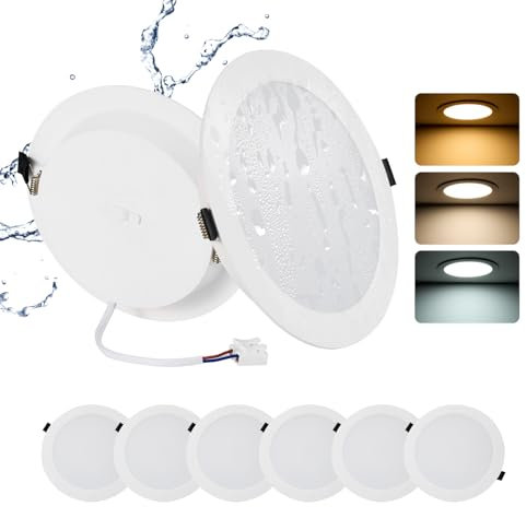Grebeam pack 6 Downlight LED Techo Empotrable 24W (230W) Slim Ø220*25mm, Panel Redondo Empotrado, Placa Extraplana 2200 lúmenes, Corte techo Ø185-210mm, Luz Seleccionable 3000K-4000K-6000K (3CCT)