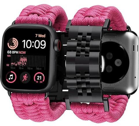 BINLUN Kompatibel mit Apple Watch Armband 49mm 46mm 45mm 44mm 42mm 41mm 40mm 38mm Geflochten 550 Paracord Stahl Sport Armbänder Kompatibel mit iWatch Ultra3/2/1 SE3/2/1 Series 11/10/9/8/7/6/5/4/3/2/1