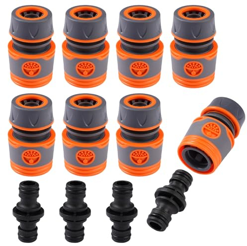 Schlauchkupplung 1/2 Zoll, 8 Stück Schlauchverbinder mit 4 Stück Kupplungs, Schlauch Kupplungs Satz, Schlauchkupplung zur Schlauchverlängerung, für Gartenschläuche Schlauchdüsen Spritzpistolen