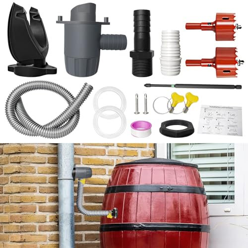 Raccolta dell'acqua piovana per tubi di scarico, 70 – 110 mm, raccoglitore di pioggia con accessori di montaggio, set con tubo da 1 m, tubo di scarico per tetti fino a 80 m²
