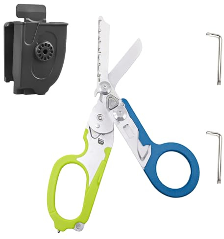 Raptor Response, forbici di emergenza, forbici multiuso, con 6 funzioni pratiche, pinza pieghevole tattica per strumenti di salvataggio all'aperto (blu giallo)