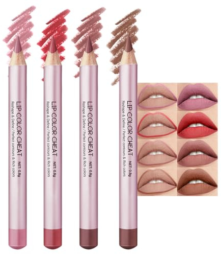 Juego de delineador de labios, 4 colores, acabado mate, duradero y resistente al agua, juego de pintalabios altamente pigmentado y suave, resistente a las manchas, contorno de labios