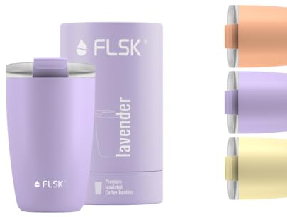 FLSK Kaffeebecher – Premium coffee to go-Becher aus Edelstahl – 100 % auslaufsicher, BPA-frei & doppelwandig – hält 3 h heiß (lavender, 350 ml)