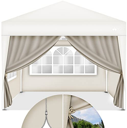 tillvex® Pavillon 3x3m Wasserdicht mit 4 Seitenteilen & 4er Set Sandsäcke | Pop-Up Faltpavillon Stabil & Winterfest | Gartenzelt Höhenverstellbar UV 50+ | Partyzelt mit Tasche Garten Camping Festival