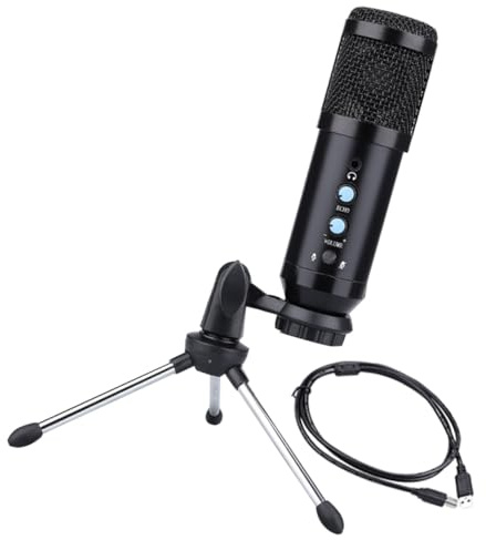 Lurrose Microfono a Condensatore USB Treppiede e Funzione Mute | Set da 1 Pezzo, Plastica e Metallo, Pickup ad Alta Sensibilità, Bassi Profondi e Suono Chiaro