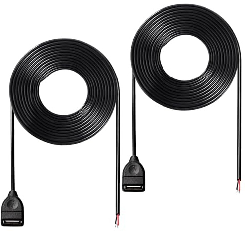 KUOQIY 2 Stücke 2m USB-A Weiblicher 5V / 3A Pigtail Offenes Ende Stromkabel, 22 AWG USB 2.0 Weiblicher 2-poliger Draht DIY Pigtail-Kabel, für Geräte Reparatur DIY-Kabel