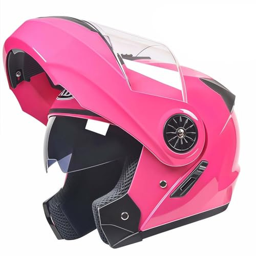 AFAGUEEUPD Motorrad-Integral-Klapphelm mit Doppelvisier, DOT/ECE-zugelassen, Integralhelm für Motorräder, Roller und Straßenmotorräder, für Erwachsene Männer und Frauen Pink,A