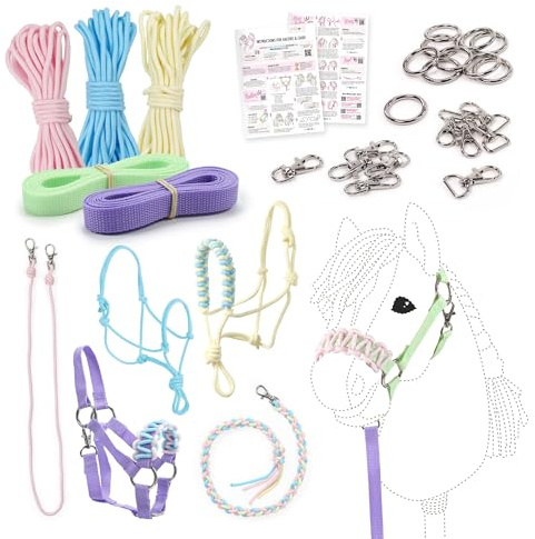 kullaloo DIY Hobby Pferdehalfter Kit ✦ Machen Sie Stick Pferdekopfhalsbänder, Seilhalfter & Zügel ✦ Inklusive Anleitung ✦ Pastell