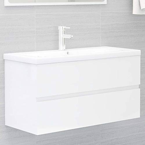Lavandino mobile bianco lucido 90x38.5x45 cm, armadio in compensato, mobili da esterno, armadio interno, nizer utility, stoccaggio prodotti per la pulizia, arredamento elegante per la casa