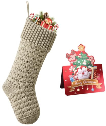 meioro Weihnachtsstrumpf, 18 Weihnachten Befüllen Christmas Nikolausstrumpf, Kamin Hängende Strümpfe Dekorationen, Jacquard Weihnachtsstrümpfe Grußkarte Feiertagsdekoration Stocking Deko (Khaki, 1p)