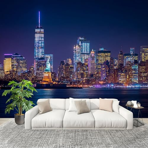 Mural Papel Pintado 3D 300x210 cm Escena Nocturna De La Ciudad Moderna Fotomurales Tejido No Tejido Antiarrugas Póster Multicolor Murales Fotográfico Moderno Decoración de Paredes