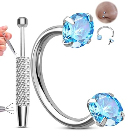 OUFER Piercing Näsa Kirurgiskt Stål 20G Smycken för Nose Ring Piercing Nostril Helix Broskring Örhänge Innergänga Smycken för Läpp Näsa Hoop Kvinnor 7 8 mm, 20G7MM, Rostfritt stål, Kubisk zirkon