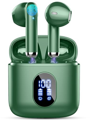 Wireless Earbuds, Bluetooth 5.4 Headphones in Ear NEW Wireless Earphones with 4 ENC Mic, Mini Ear buds with HiFi Stereo Deep Bass, 32H Playtime Dual LED Display, Bluetooth Earbud IP7 Waterproof USB-C