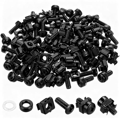 260 Pcs/130 Set Tornillos y Tuercas Enjauladas Negros para Armario Rack de Servidores, M6x20mm Tuercas de Enjauladas y Tornillos para Armarios de Servidores de Rack Montaje