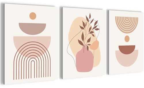 Novart Wandbilder Set Abstrakt - KOMPLETT AUFHÄNGFERTIG - Wohnzimmer Schlafzimmer Büro Deko - 3 Moderne Bilder Blätter - N040435b