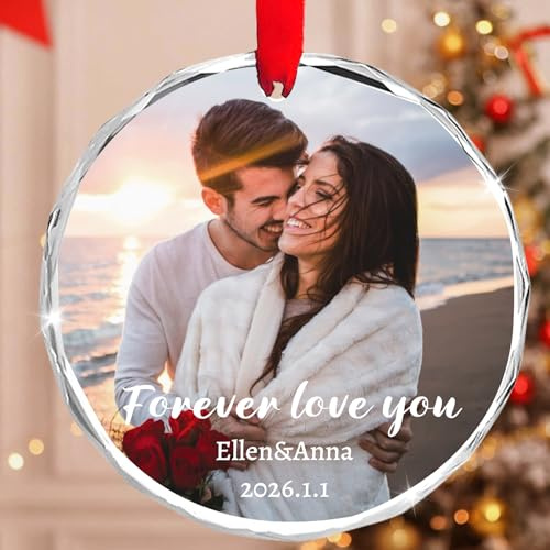 Personalisierte Weihnachtskugeln mit Foto Text 2025 Personalisierter Kristall Glas Christbaumschmuck Weihnachtsanhänger Christmas Decorations Weihnchten Geschenke für Paare, Familie, Freunde