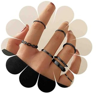 Katshdan Boho Knuckle Rings Set for Women Black Stackable Joint Finger Ring Statement Knuckle Stacking Ring Joint Finger Midi Set Rings Jewelry for Women