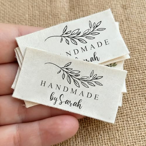 20pcs Personalized Organic Cotton Sewing Labels, Custom Fabric Tags for Handmade Items, with Signature Businesses(30x60mm)