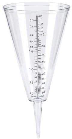 Garden Rain Gauge Outdoor – Conical Rainfall Measuring Gauge with Dual Scale (mm & Inches), Clear Plastic Weather Rain Meter for Garden, Yard, Lawn, Farm & Weather Monitoring