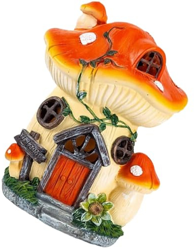 jojofuny Colorful Outdoor Solar Mushroom House Light with Resin Material, Portable Decorative Solar Yard Light for Garden and Bedroom Decoration, Miniature Mushroom Night Lamp