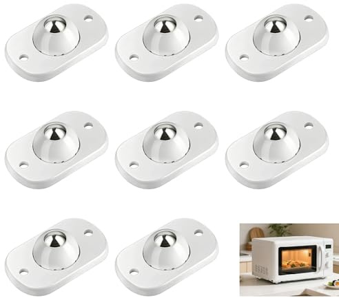 8 Pcs Self Adhesive Mini Caster Wheels, Ball Casters for Kitchen Appliance, 360° Swivel Ball Rollers Sticky Furniture Wheels for Kitchen Storage Boxes Trash Bin Small Furniture DIY Home Office White