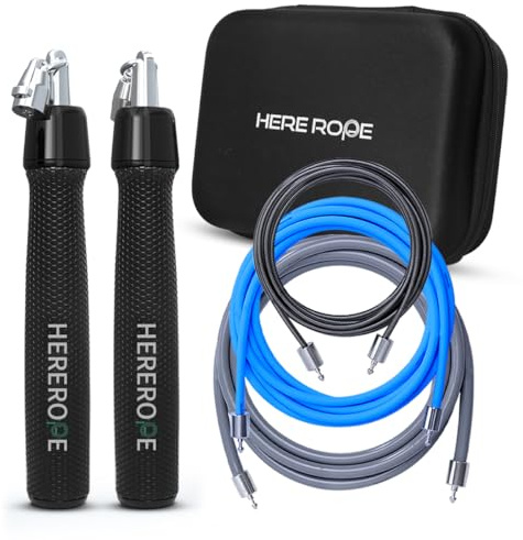 Hererope 3-in-1 Gewichtetes Springseil, Austauschbare Gewichte 1/6lb, 1/4lb, 1/2lb, 360-Grad-Rotation, Verstellbare Länge, Ergonomischer Ledergriff