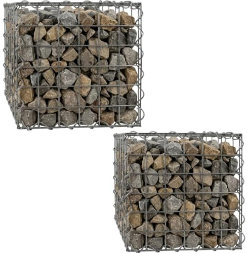 Woodside Gabion Basket Garden Mesh Wire Cage Pack of 2 30 x 30 x 30cm Heavy Duty Galvanised Steel Stone Baskets for Garden Walls, Raised Beds, Seating Areas, Landscaping & Outdoor Projects