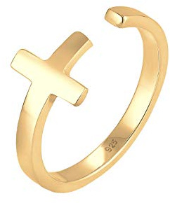 Elli Ring Damen Kreuz Geo Größenverstellbar 925 Sterling Silber vergoldet
