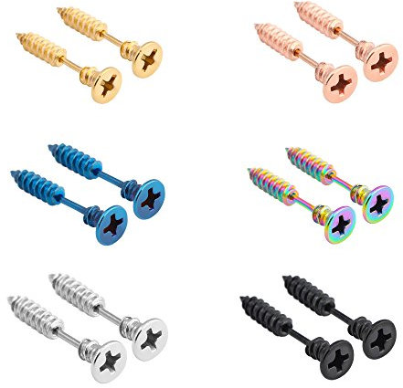 Epoch World 6 Paare Edelstahl Ohrstecker Schraube Ohrringe Herren Damen Männer Silber Gold Schwarz