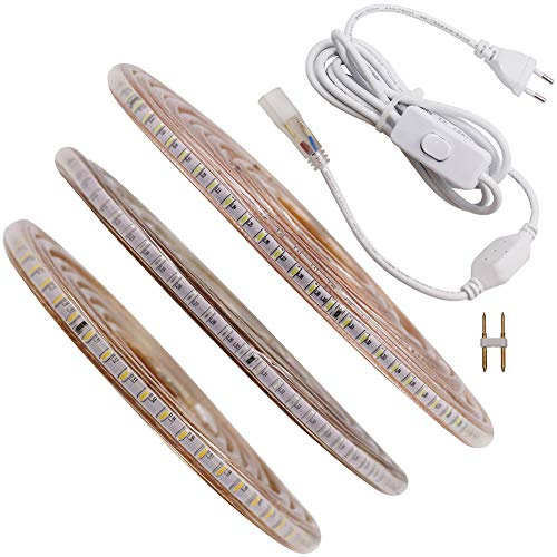 XUNATA LED Streifen 220V 230V 3014 SMD 120leds/m Strip mit 3M Schalter EU-Stecker wasserdicht IP65 (Blau, 12M)