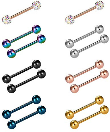 Incaton Chirurgenstahl Zungenpiercing Brustwarzenpiercing Nippelpiercing 16mm Barbell Piercing Schmuck Set