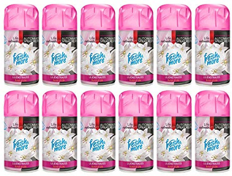 Fresh & More Lufterfrischer Nachfüller 12er Pack Lilienstrauss 250ml - Duft Nachfüller kompatibel mit Air Wick Freshmatic, Glade Brise - Duftspray für Geruchsneutralisierung & Frische