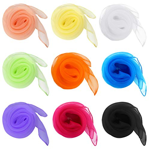 Fengek 9 Pcs Chiffon Scarf 27.6 Inch Square Solid Color Bandana Handkerchief Ribbon Scarves for Women Girls Multicolor 1